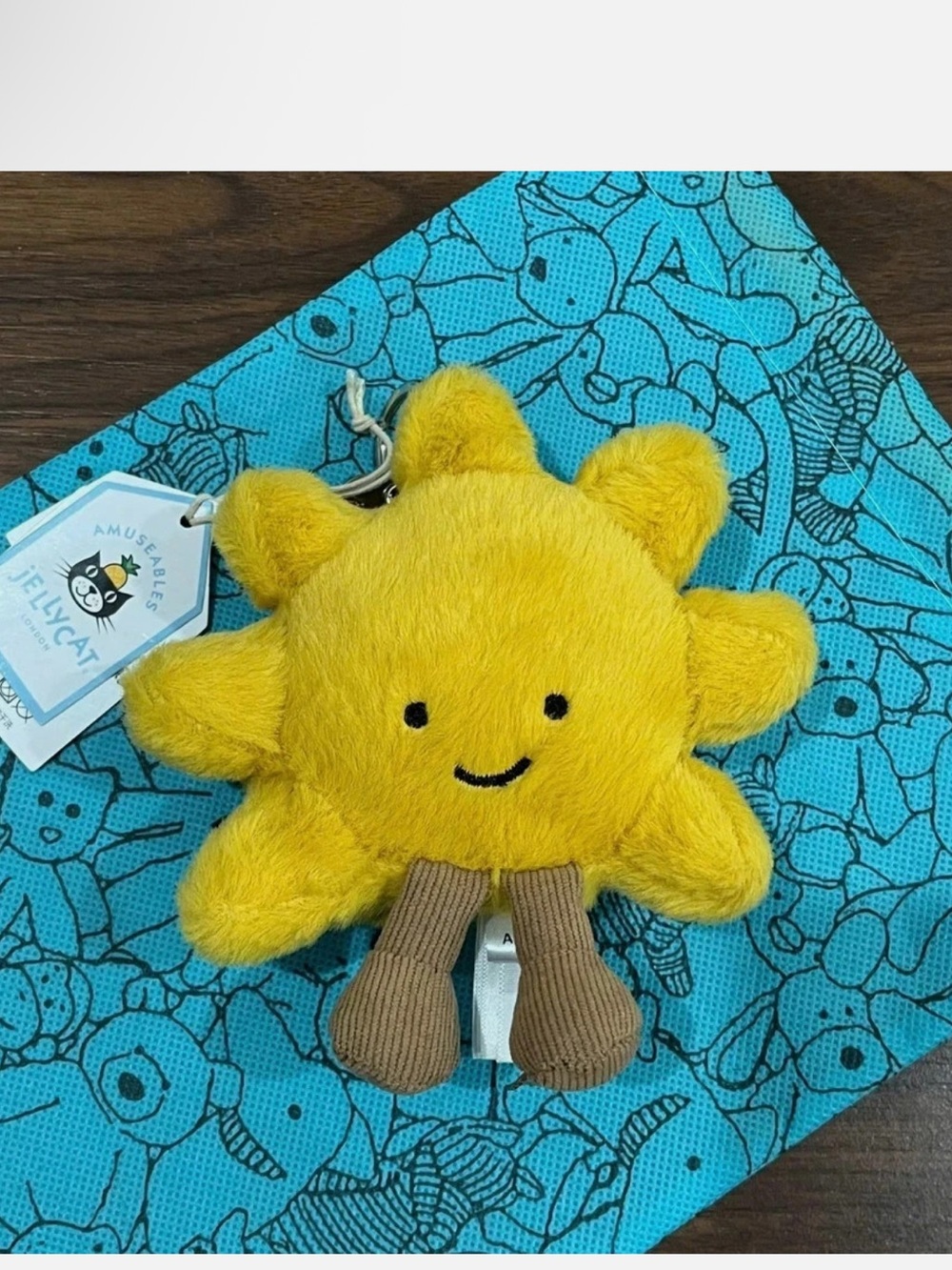 Jellycat Yellow Plush Sun Keyring with Silver Branded Tag with a bag